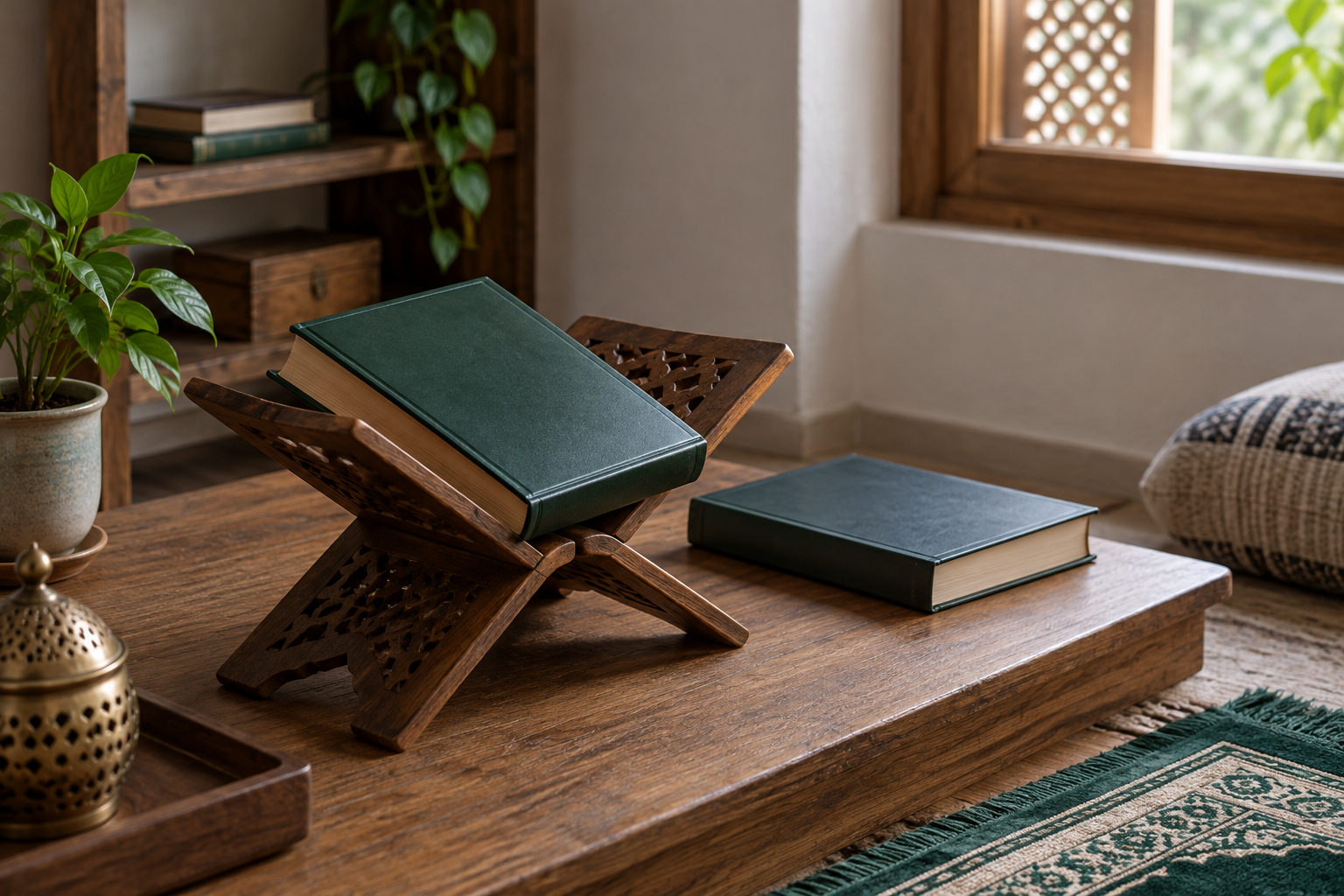 Закрытая книга на деревянной подставке